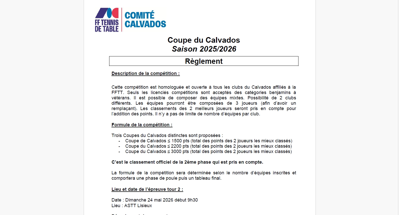 Coupe du Calvados Tour 2 Lisieux 24 mai