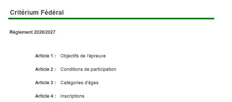 Inscription Critérium Fédéral 2026/2027 Tour 2